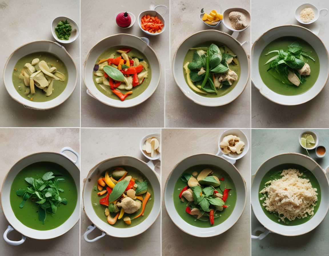Step-by-step cooking process of Thai green curry
