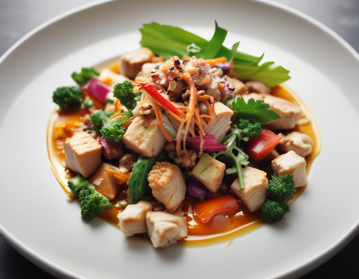 Beautifully plated Thai green curry with a side of jasmine rice