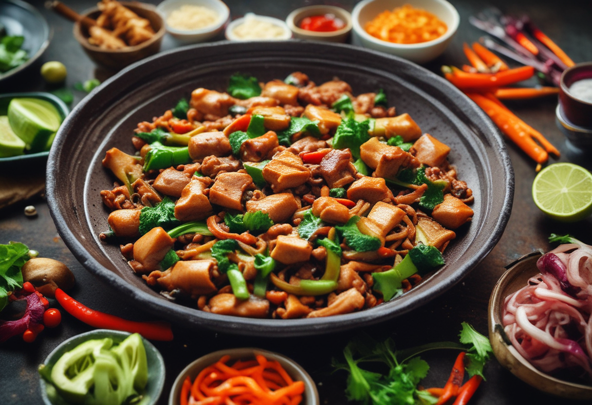 Stir-frying Pad Krapow Moo in a wok