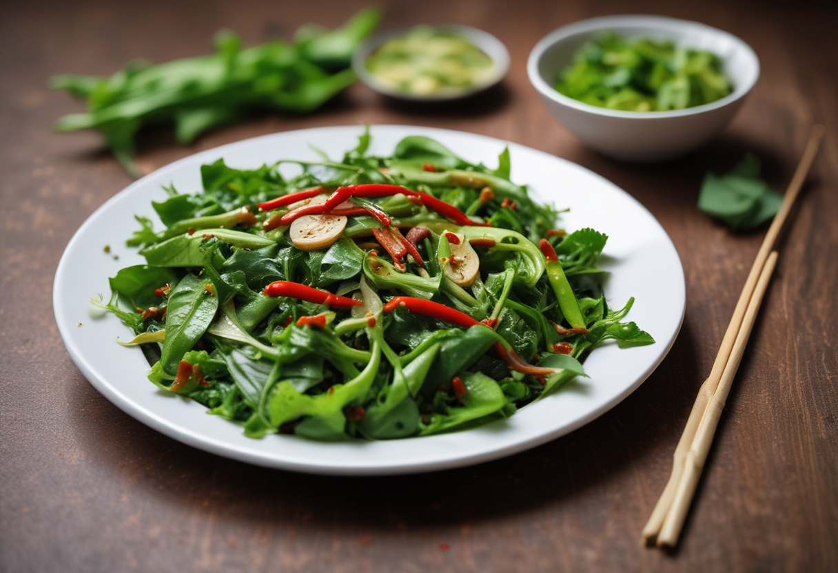 Stir-fried morning glory with garlic and chili