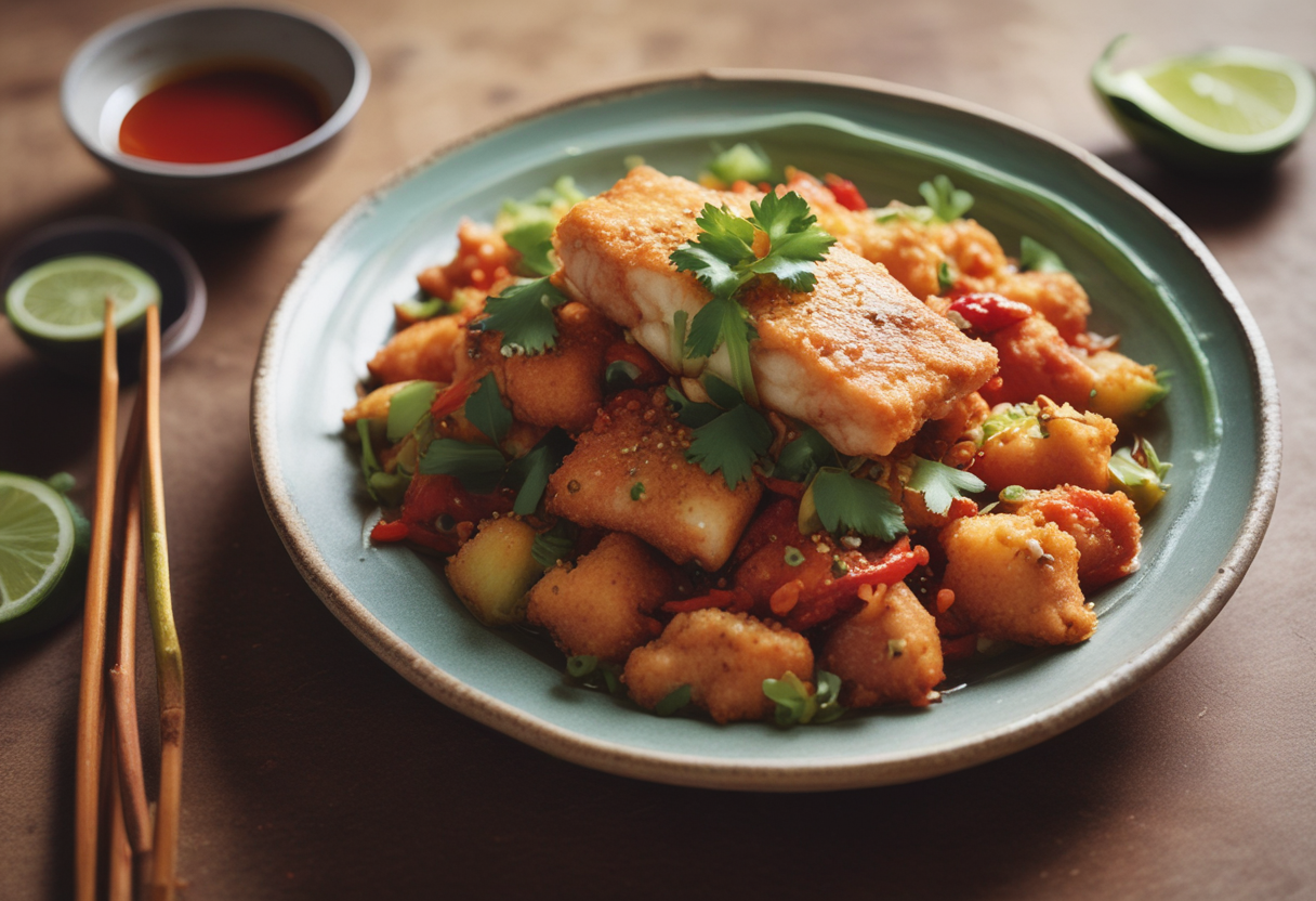 Deep-fried fish topped with spicy chili sauce