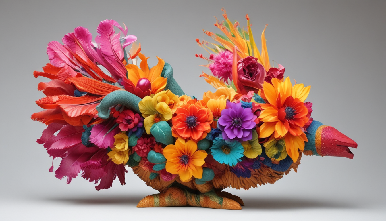 Intricate fruit carvings of flowers and animals