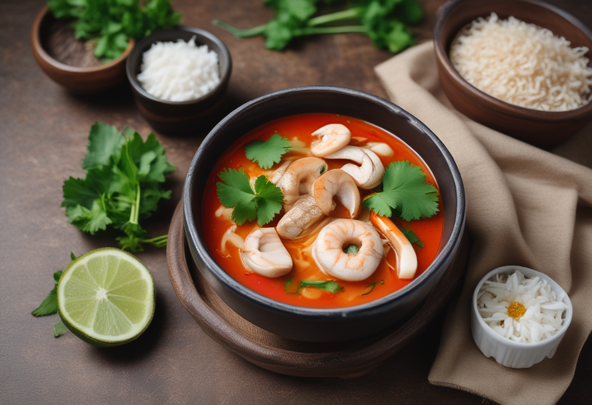Tom Yum Goong served with a side of jasmine rice