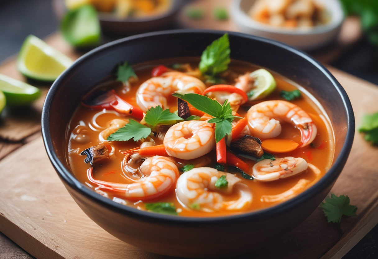 A bowl of Tom Yum Goong ready to be served
